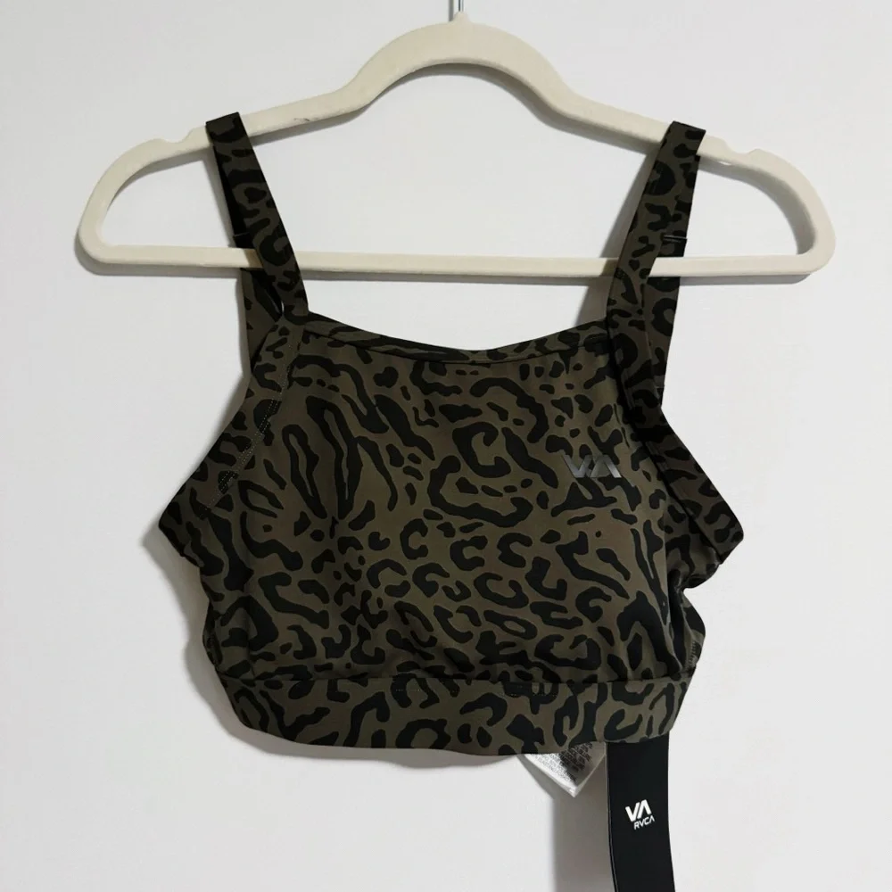 RVCA - Dark Green and Black Leopard Print Essential High Impact Bra